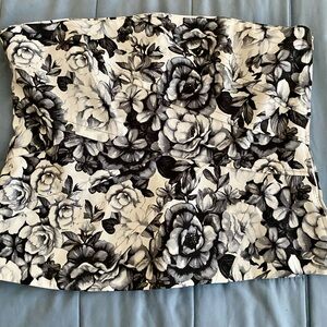 Floral Black and White Strapless Top